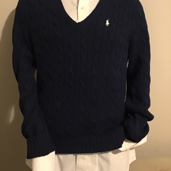 🔥🔥NEW CONDITION, CABLE KNIT SWEATER, POLO RALPH LAUREN, MEDIUM, UNISEX , BLUE - Picture 2 of 4